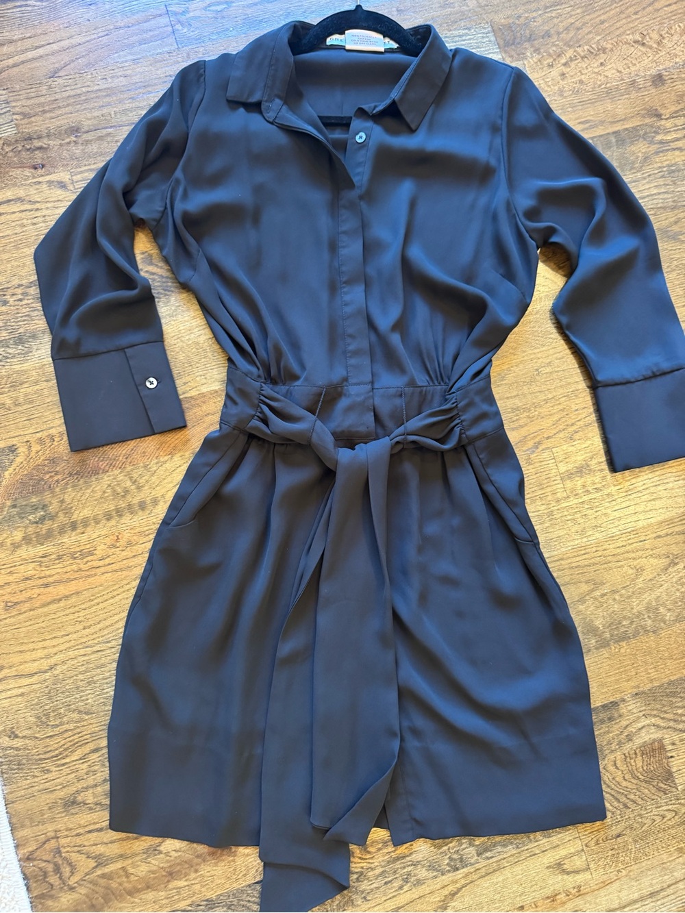 Gretchen Scott Designs black Midi Shirt Dress with Tie Waist